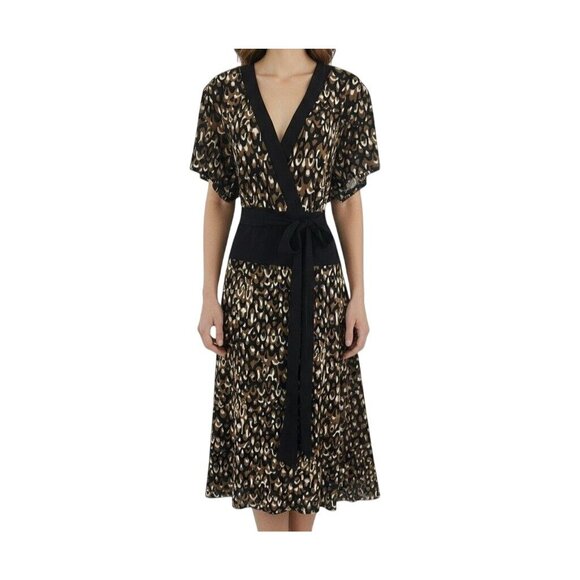 Connected Black Brown Geometric Print Midi Dress w/Tie Size 22W 3X Plus Sz Fall - Picture 6 of 6